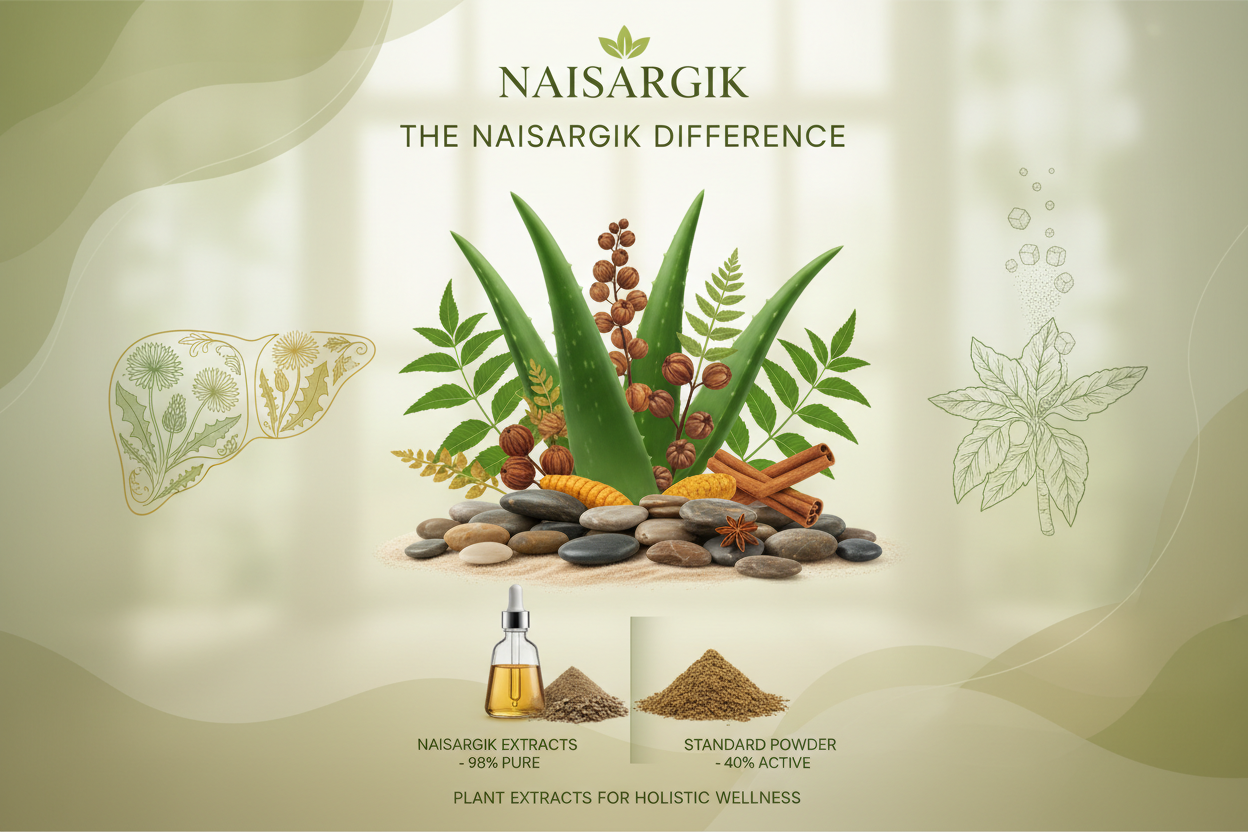 The Naisargik Difference
From Liver Care (Aloe-Liv-TS) to Sugar Control (Divit), we use potent extracts, not generic powders.
